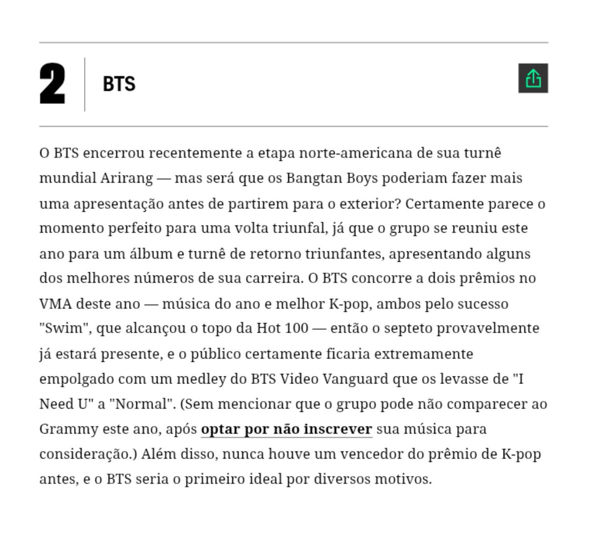 InfoJungkookBR's tweet photo. ⟡ BTS é citado pela Billboard como um dos possíveis nomes para receber o Video Vanguard Award no VMAs 2026

*O Video Vanguard Award é uma das maiores honrarias do VMA. Criado na primeira edição da premiação, em 1984, o prêmio reconhece artistas por suas contribuições e impacto na cultura musical