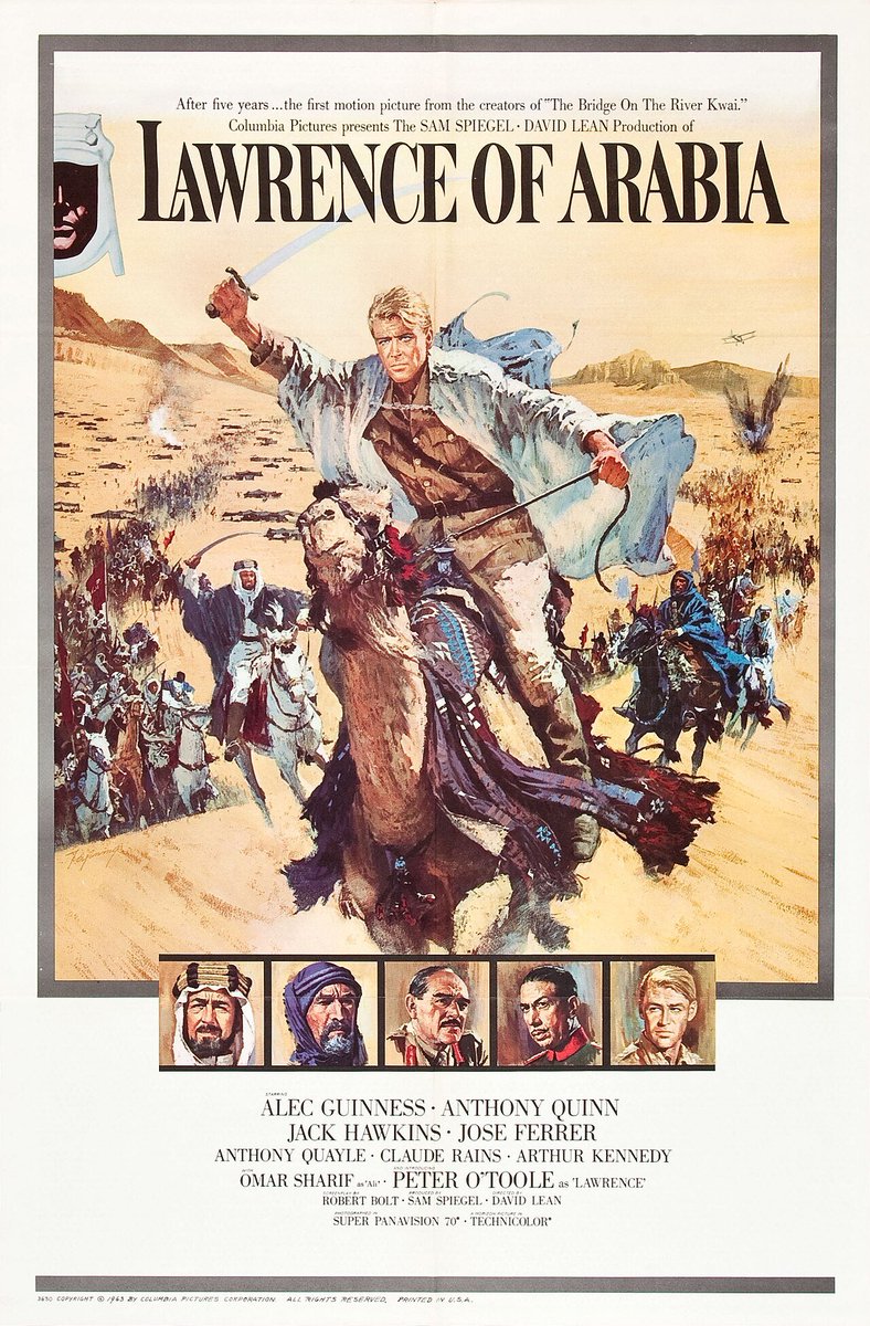 daveainsworth63's tweet photo. Film of the Day - Lawrence of Arabia (1962) Excellent epic directed by David Lean, starring Peter O'Toole, Alec Guinness, Antjony Quinn, Jack Hawkins, Anthony Quayle and Omar Sharif @BBCTwo 1.30pm this afternoon. It won 7 Academy Awards. #DavidLean #PeterOToole #OmarSharif https://t.co/Jc3sSRhUs8