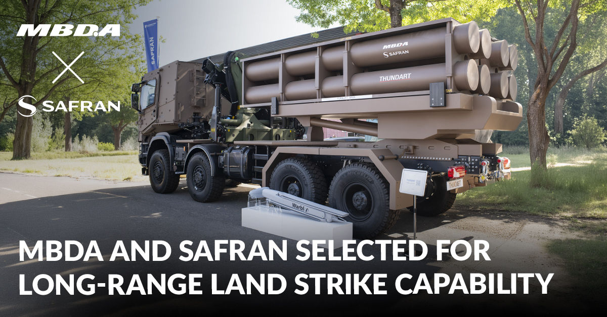 MBDAGroup's tweet photo. 🇫🇷 A new chapter for #THUNDART 🇫🇷

Together with @SafranElecDef we are proud to announce that the @DGA has notified the development phase of France’s next-generation long-range land strike capability.

Next step: a 50/50 joint venture, planned for 2027.

#MBDA #Defence https://t.co/J68KLlztrV