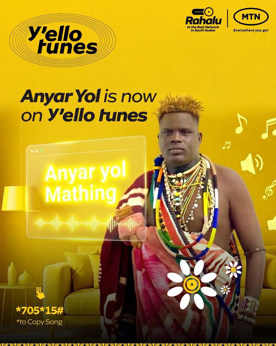 MTNSSD's tweet photo. Before you pick up that call, let Anyar Yol do the introduction. 😎
Now available on Y’ello Tunes!
Dial *705*15# to make any of his songs your tune.
#Switch2MTN #BestNetwork https://t.co/Za5NqNK9dG
