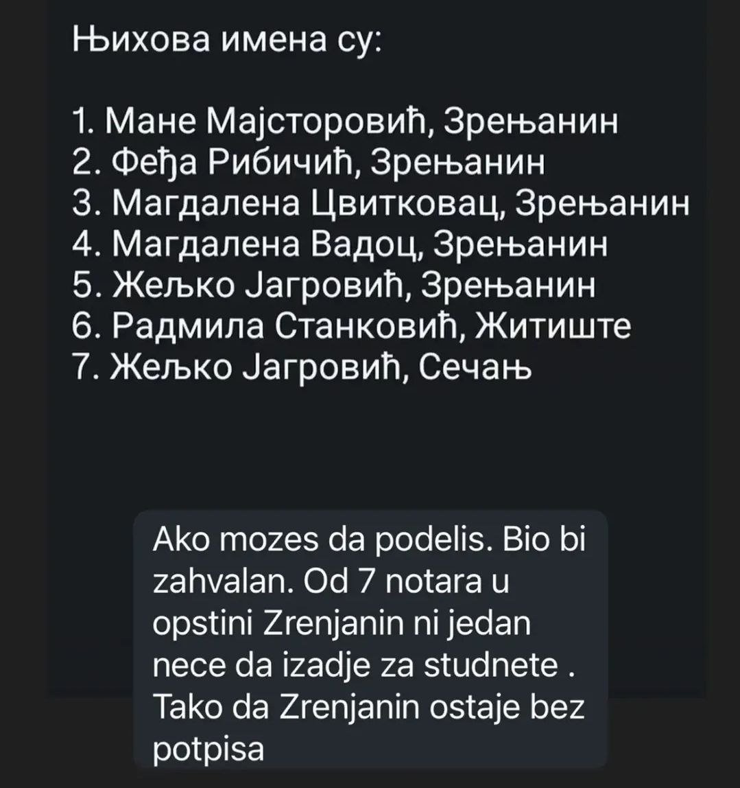 Milorad71's tweet photo. 📍ЗРЕЊАНИН, са друштвених мрежа. Нотари одбили да овере гласове студентске листе.
Потписе ће сви скупити, само будале и ��едне и друге  стране глуме некога и нешто па као не може и те форе!! https://t.co/1Ph300SScS