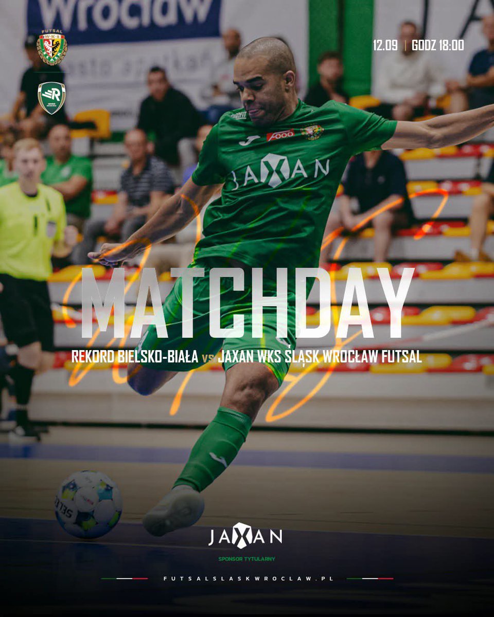 FutsalSlask's tweet photo. 🟢⚪🔴 Idziemy po Rekord! 😎

🏆 @FutsalEkstra
⚔️ 3. kolejka
🆚 @FutsalRekord
🕗 18:00
🏟️ Centrum Sportu Rekord
📺 YouTube @sport_tvppl https://t.co/cechoHrWMs