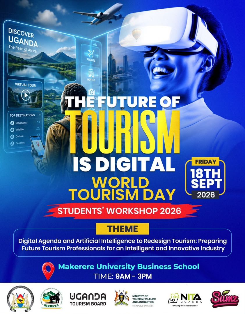 huzaifah_Tours's tweet photo. 🌍 Tourism is no longer just about where we go—it’s about how technology changes the way we discover, experience and promote destinations.

On 18 September 2026, join the World Tourism Day Students’ Workshop at Makerere University Business School to explore how AI and digital innovation are reshaping tourism.

If you’re a student, tourism enthusiast or future industry professional, this is a chance to learn, network and get ahead of the industry’s future.

Don’t just watch the future of tourism happen. Be part of the conversation. 🇺🇬✈️

#WorldTourismDay