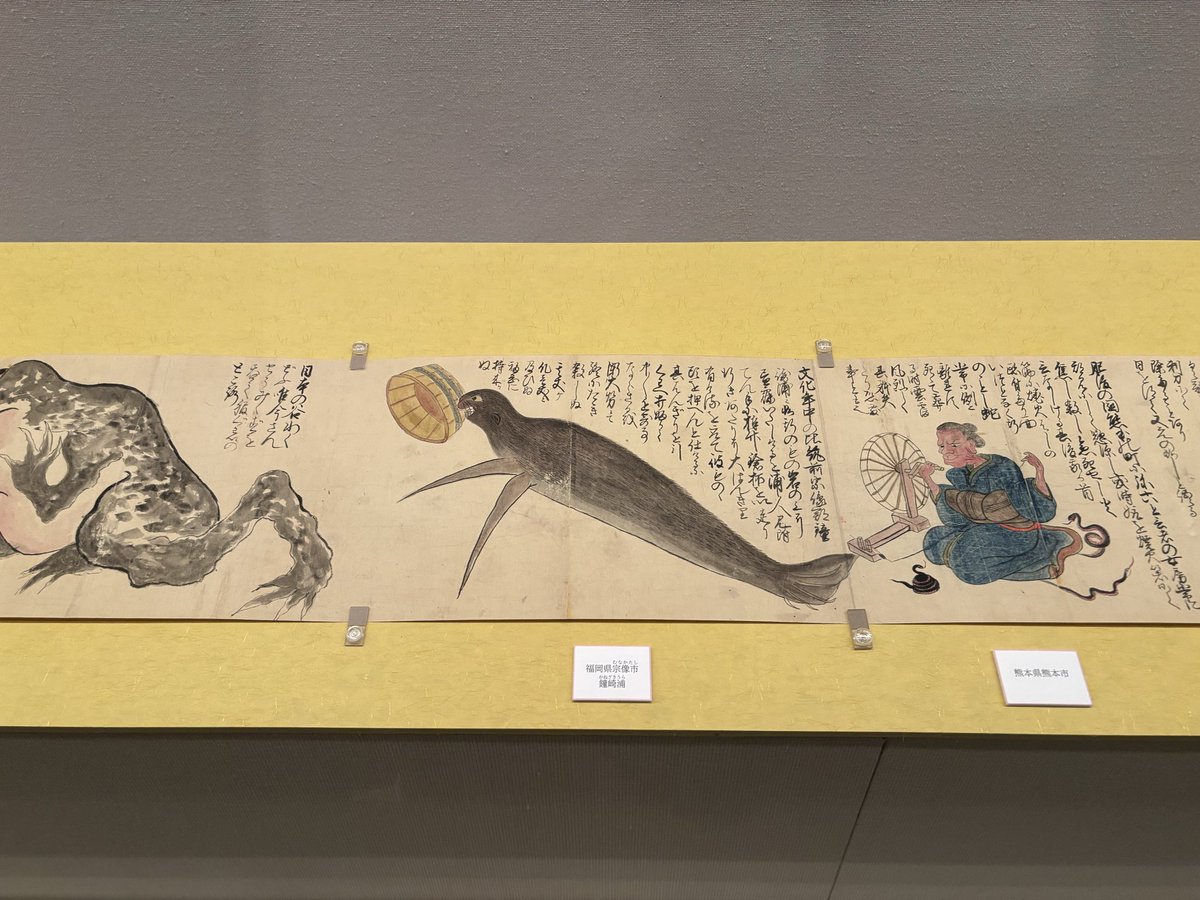 vsoogle's tweet photo. 【福岡市博物館の「幽霊・妖怪画コレクション」】

今回いちばん気になっていた『怪奇談絵詞』。

奇妙な怪異が次々と描かれた絵巻で、福岡を舞台にした話も多い。唐人町のくちばし犬？とか。

気になる話がかなりあったので、今後ひとつずつ調べてみたい。👻 https://t.co/o3kA8lN7M0