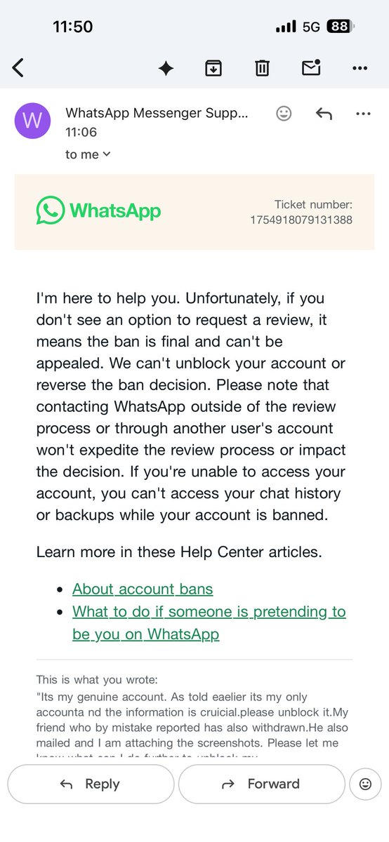 Abhinav84793146's tweet photo. @WhatsApp @kunalb11 
My Whatsapp account has been blocked as my close friend reported during a fun banter.However , he mailed and messaged the team withdrawing his reporting but still the account is blocked.Kindly help as it is my genuine and only account. https://t.co/PkGyw75VlP