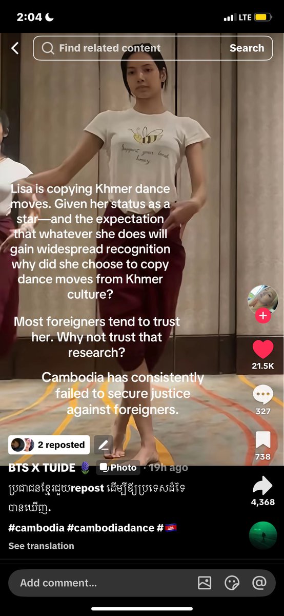 PoyPoynn's tweet photo. Why Lisa copy Khmer dance??😌😌 #viral #World #lisa #copy https://t.co/xSgwmdJE53
