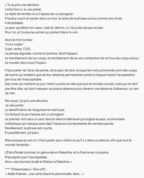 kcirtap56890's tweet photo. Pour garder une trace écrite du superbe texte d'Adèle Haenel lors de l'émission La Grande Librairie. https://t.co/3Qt29HzM7h
