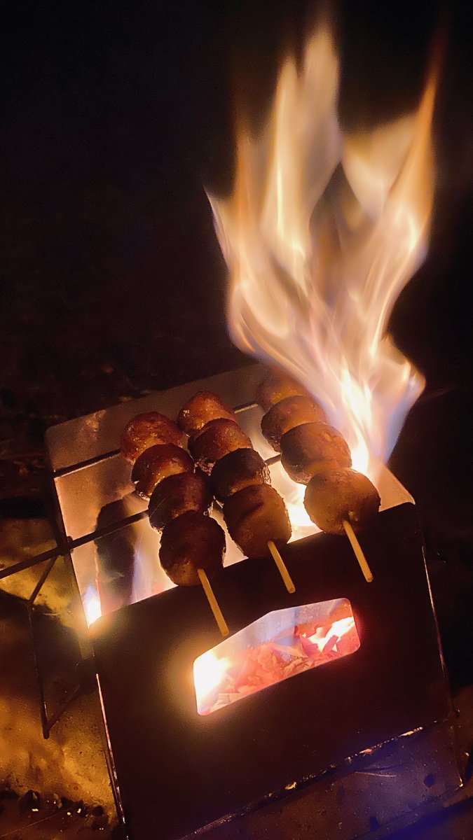 Blue_labo's tweet photo. 熾火を待てずに火にかけて
真っ黒つくねの出来上がり

#おやじ飯
#キャンプ https://t.co/okVDjVBNS9
