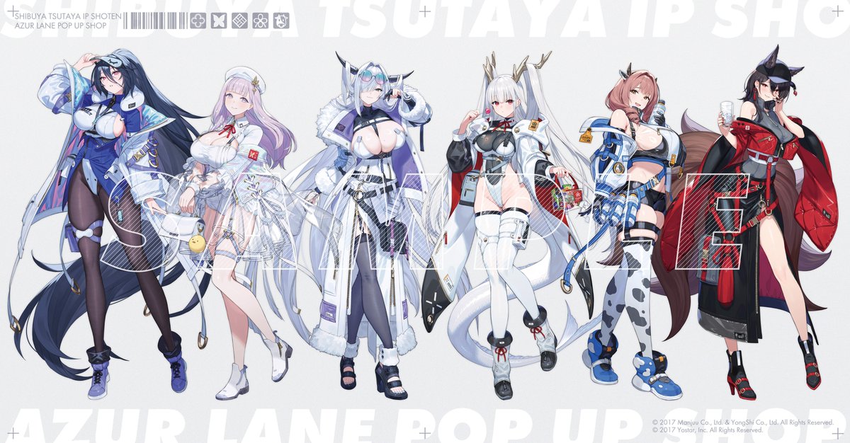 ainezuiro's tweet photo. SHIBUYA TSUTAYA 6階IP書店で本日から始まる、『アズールレーン』POP UP SHOPのグッズ用衣��デザインとイラストを制作しました！よろしくお願いします！ https://t.co/DmW7lBbaeb
