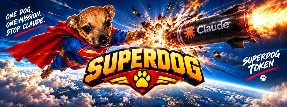SUPERDOGHERE's tweet photo. 🚨 THE MISSION HAS BEGUN 🚨

Claude launched the missile.
Superdog showed up. 🐶🦸‍♂️
He’s not here to negotiate.
He’s here to STOP CLAUDE. 💥

🐾 SUPERDOG
One dog. One mission. One community.

Who’s joining the mission? 🫡🐶
#SUPERDOG #SuperdogToken #MemeCoin #Crypto https://t.co/tJKbOoxbnk