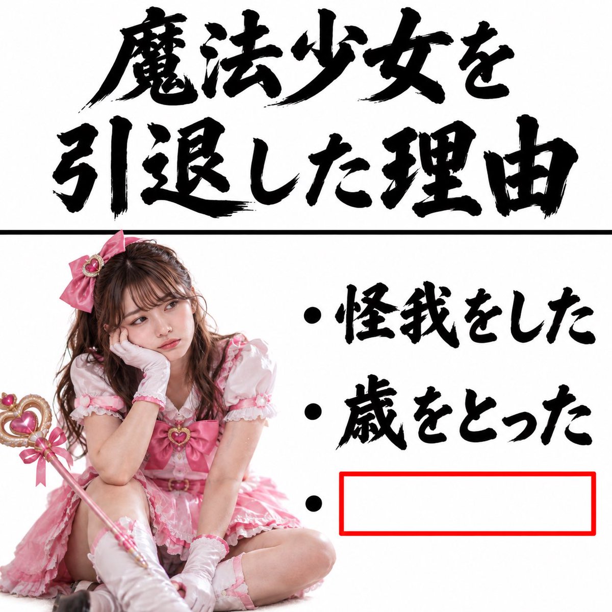 boketezizou's tweet photo. 【お題】

魔法少女を引退した理由 https://t.co/IDCD15Ef27