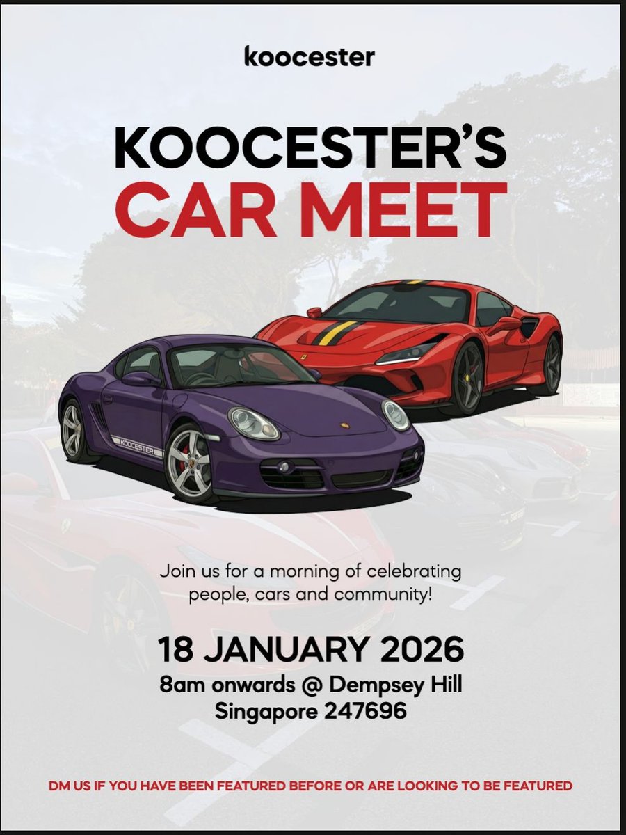 TimDrager2vj's tweet photo. KOOCESTER CAR MEET 2026 
Contest 1/2: BEST SOCIAL MEDIA POST 
Prize: 1 pair of flight tickets to Japan 

How to win 
1. Take photos/videos at the Koocester Car Meet 
2. Post them on IG or TikTok 
3. Tag @koocester and @koocesterautos 
4. Use the https://t.co/mT1cCAY1hb