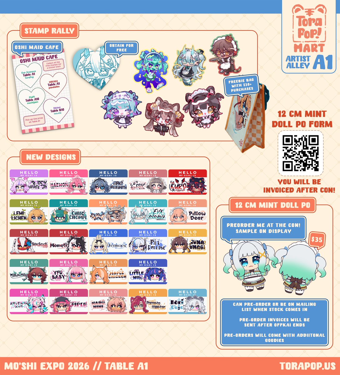 torapop_us's tweet photo. Quick catalogue for MO'shi this weekend ! Featuring new stuff, will post a picture of the booth with everything tomorrow morning ! 

Sticker only designs from offkai now have charm variants ' v ' ) b 

#MOshiExpo #MOshiExpo2026 https://t.co/zVosSZrXXn