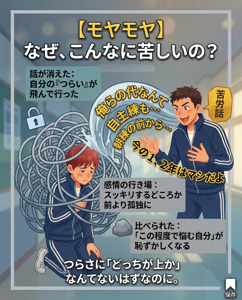 CompassMate365's tweet photo. 相談したら先輩の武勇伝が始まった。
「俺の方が大変だった」その一言、
実はマウントじゃないかもしれない。
相談した側と話す側、
それぞれの心の中で起きていることを解説しました。
https://t.co/pLEH2TvKl9
#人間関係 #先輩後輩 https://t.co/0R88DrWHN4