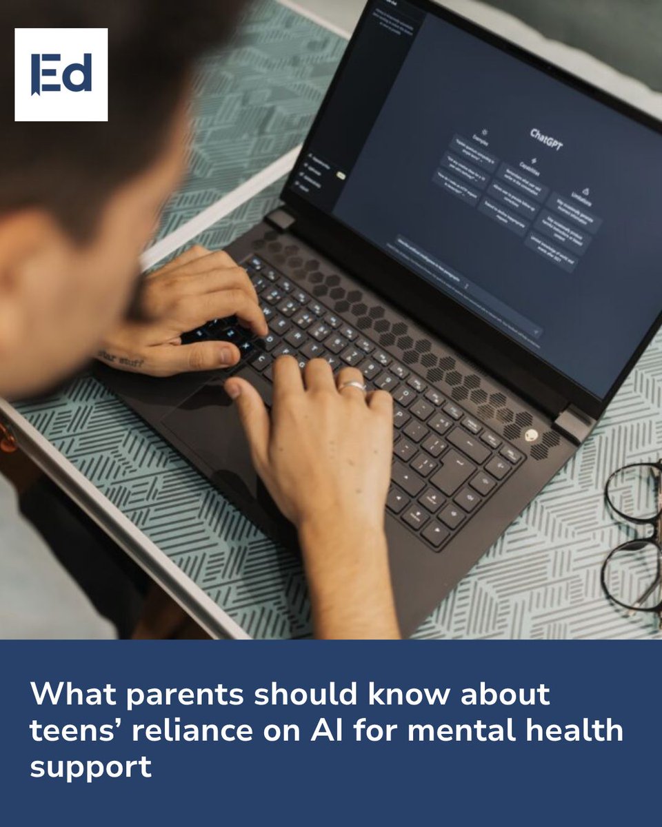 EdSource's tweet photo. What parents should know about teens’ reliance on AI for mental health support 

LEARN MORE: https://t.co/CckZbq8vO7 https://t.co/z1dGSfJrAl