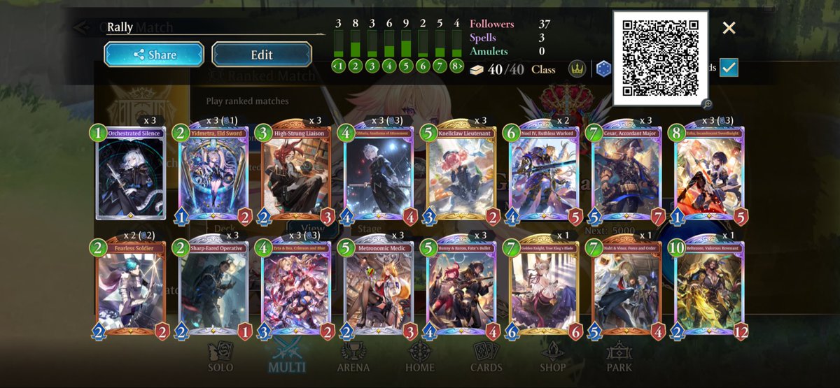 oscmanga's tweet photo. Made it to GM using Rally Sword. Rough climb because of connection issues. DC’d from many winnable games and nearly failed trials because of this too. Thankfully during the final game my opponent conceded at the same time as I DC’d.

#shadowverseworldsbeyond #シャドバWB https://t.co/9nJIqZUN7e
