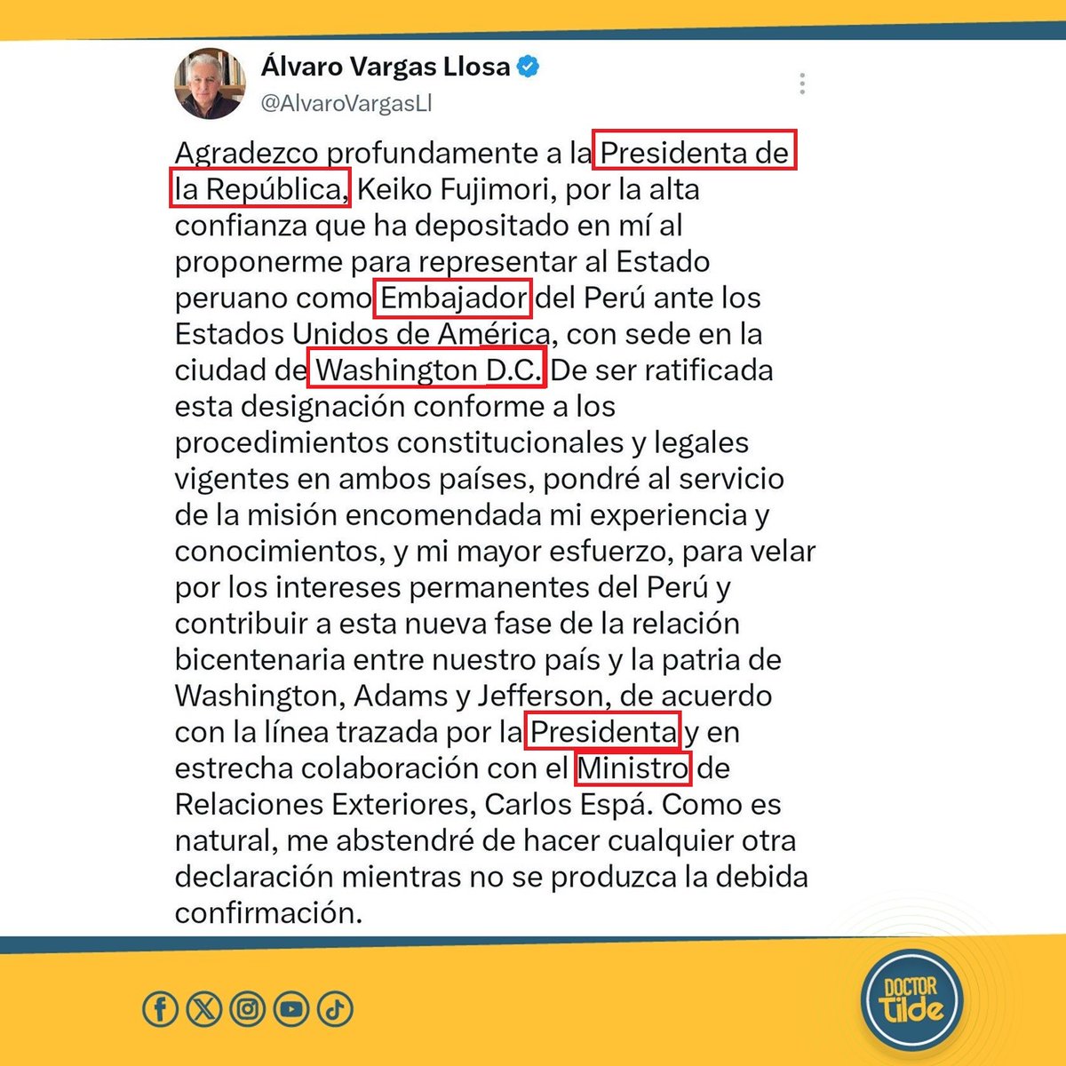 DoctorTilde's tweet photo. 1, Los nombres que designan cargos, títulos y dignidades se escriben con minúscula inicial.
❌ Presidenta de la República
 ✅ presidenta de la república
❌ Embajador
 ✅ embajador
❌ Presidenta
 ✅ presidenta
❌ Ministro
 ✅ ministro
#LaRedacciónNoSeImprovisa https://t.co/Fg80aGAzF6