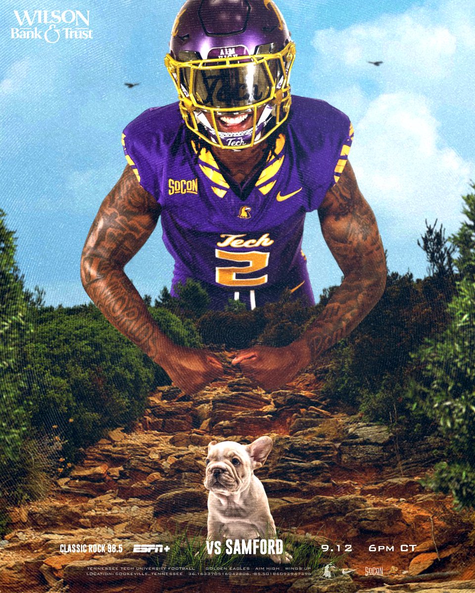 TNTechFootball's tweet photo. Back 🏡 to take care of business 👔

📅 Sep. 12
⏰ 6 p.m.
📍 Cookeville, TN
🏟️ Tucker Stadium
📺https://t.co/ebtyq2GC5v
📻https://t.co/P8lRWMfzHd
📊https://t.co/VwJ2fWaw5z
🎟️ https://t.co/r7Ik6TvPzr

#AimHigher | #WingsUp https://t.co/h7M7D78pZv