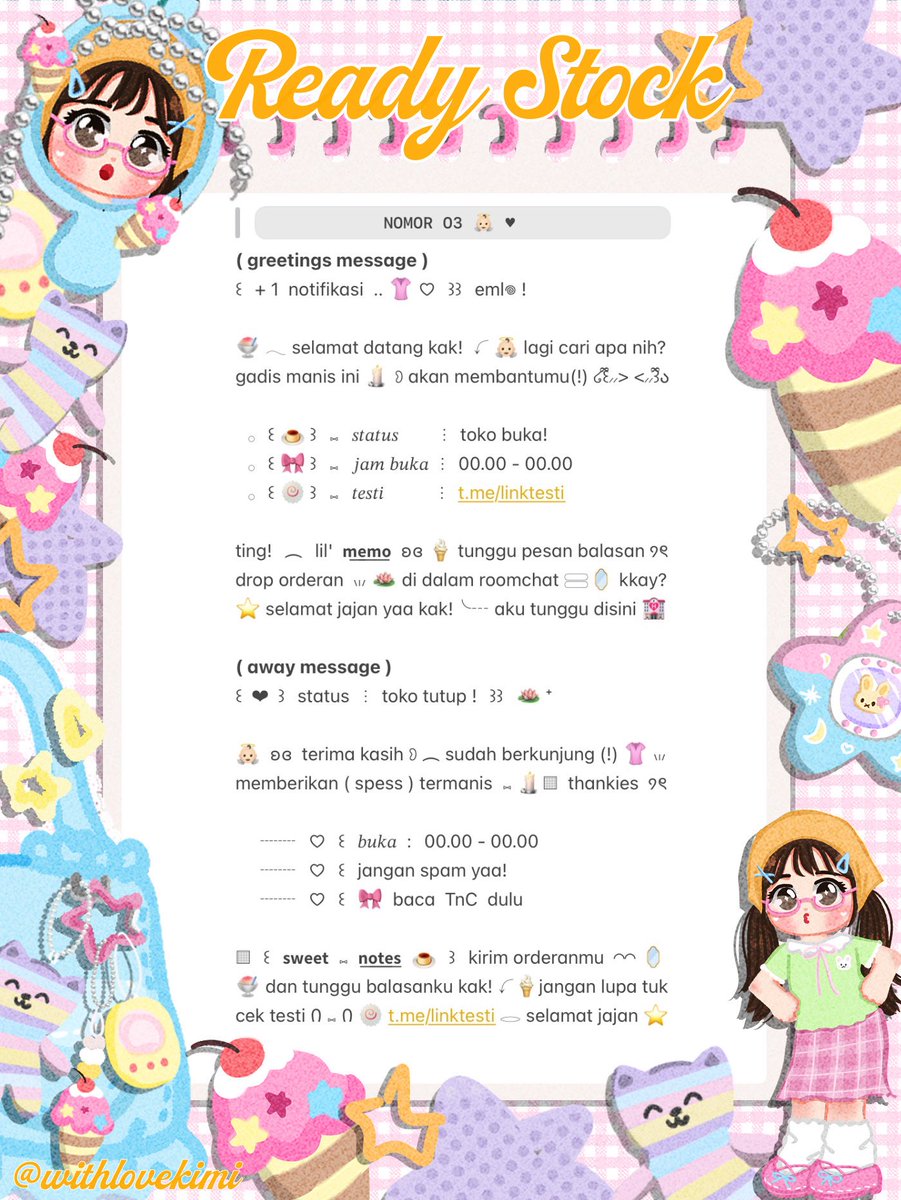 lieszze's tweet photo. ⠀
⠀♥︎  ︴꒰⠀help retweet? arigatOu!⠀꒱
⠀╭──⠀#zonauang ୨୧

⠀Moshi⠀__⠀mOsh ?!⠀ready⠀stock⠀🪁
⠀🌵🍤 wording  ::  greetings ( &amp; ) away
⠀siap⠀dibeli!⠀🎀 𓈈⠀sekarang!  :¨ ·.· ¨:
⠀ⓘ  ☆⠀harga:⠀IDR⠀11.000⠀coins⠀🍎

⠀꒰⠀꒱⠀⑅⠀selamat  jajan (!) ⭐️
⠀ https://t.co/VDudFBGKZl
