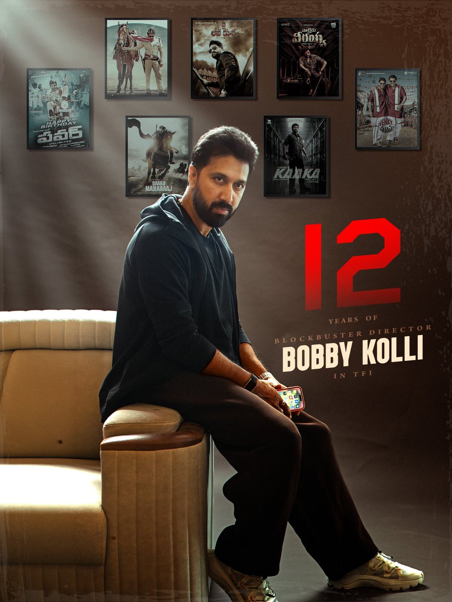 UrsVamsiShekar's tweet photo. 12 BLOCKBUSTER YEARS FOR @dirbobby IN TFI 🔥🔥🔥

From Power to #DaakuMaharaaj, he has consistently proven his mettle in delivering commercial entertainers packed with MASS & ENTERTAINMENT 💥

He is now gearing up to set THE BLOODY BENCHMARK once again with #Kaaka 🪓🩸

#12YearsofBobbyKolli #BobbyKolli