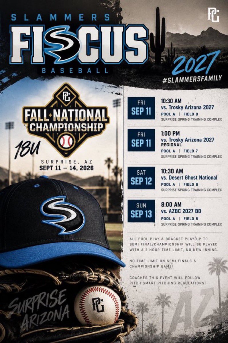 ryderperry27's tweet photo. Excited to be with slammers Fiscus for the @PerfectGameUSA Fall National Championship out in Suprise AZ! Our schedule for the weekend:

#uncommited27 https://t.co/YofgIYKSEK