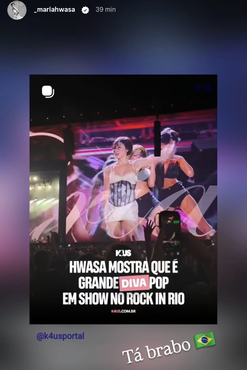 hwasatanas's tweet photo. a hwasa lotando os stories sobre o rock in rio e falando em portugues em todos, to curada demais com essa princesa linda #HwasaRockInRio https://t.co/b86zkeqqGL