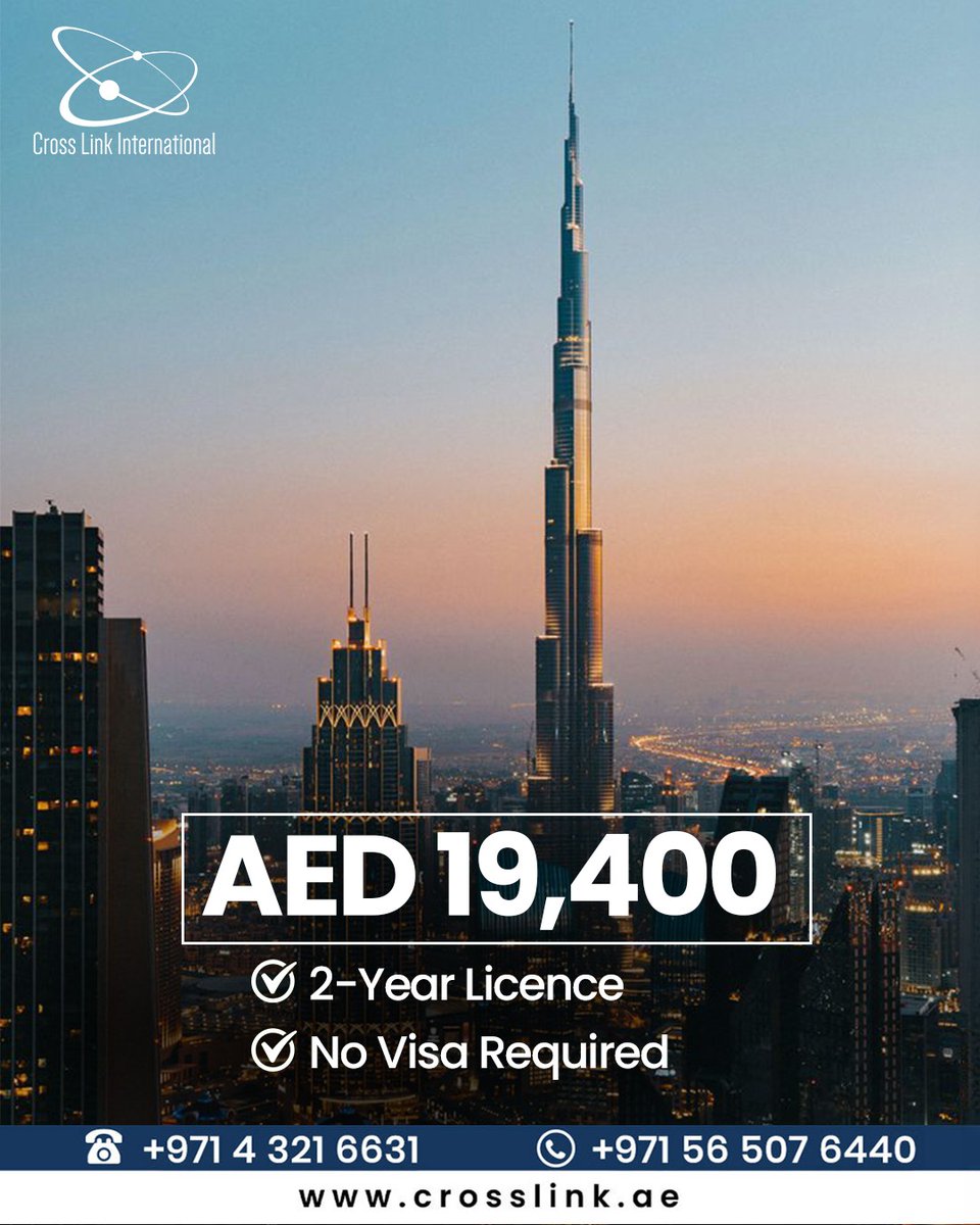 EdieFredinhr's tweet photo. Expand your business in the UAE with a 2-year business licence for AED 19, 400—no visa required. Ideal for entrepreneurs, consultants, freelancers, and investors. Cross Link International makes company formation in Dubai simple and hassle-free. https://t.co/zpszOqwwaw