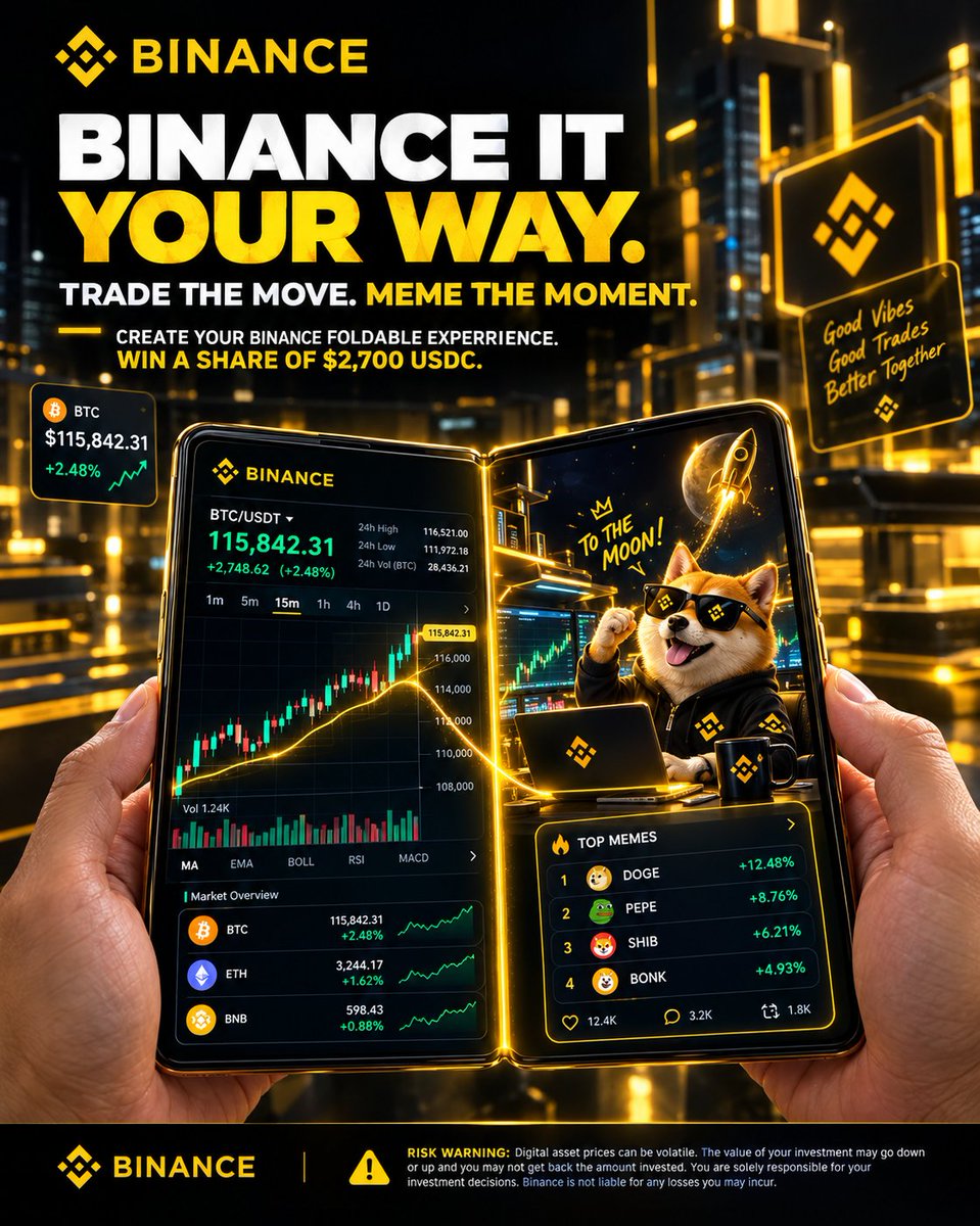 AsSa4fy's tweet photo. @binance Binance isnβt just about trading anymore.
Trade the move. Catch the meme. Follow the market. Build your own flow.
#BinanceItYourWay #BinanceFoldable https://t.co/u156DasDan