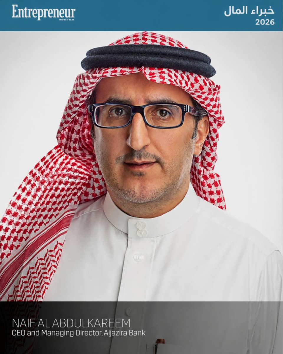 BeckyGonsoulin's tweet photo. Naif Al Abdulkarim, CEO and Managing Director of Bank AlJazira, is named among Entrepreneur’s Finance Leaders 2026 shaping the future of MENA finance through innovation and growth. https://t.co/7oD2lwLY23