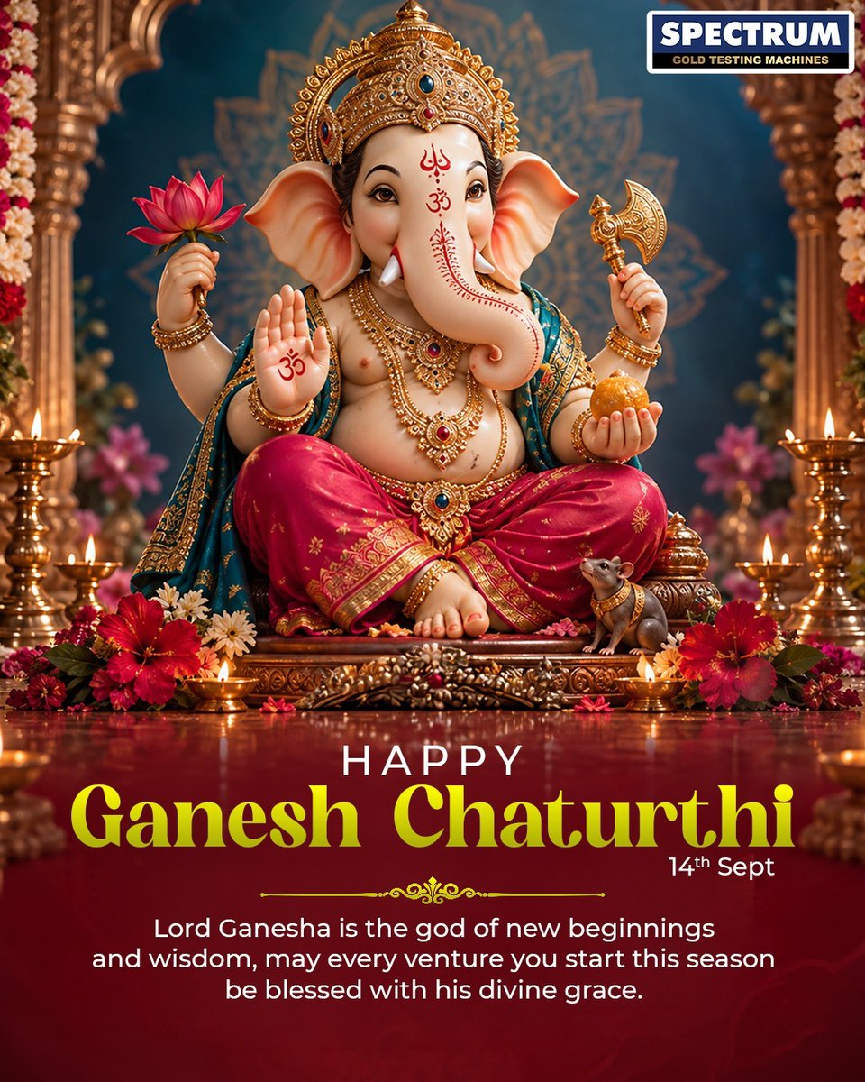 SpectrumXrf's tweet photo. May Lord Ganesha bless your life with happiness, prosperity, and endless positivity. 🐘✨
Wishing you and your loved ones a very Happy Ganesh Chaturthi! 🙏🌺
#HappyGaneshChaturthi #GanpatiBappaMorya #GaneshChaturthi #Ganpati #Blessings #FestiveVibes #Bappa #ModernBusiness https://t.co/1z4dxc883h