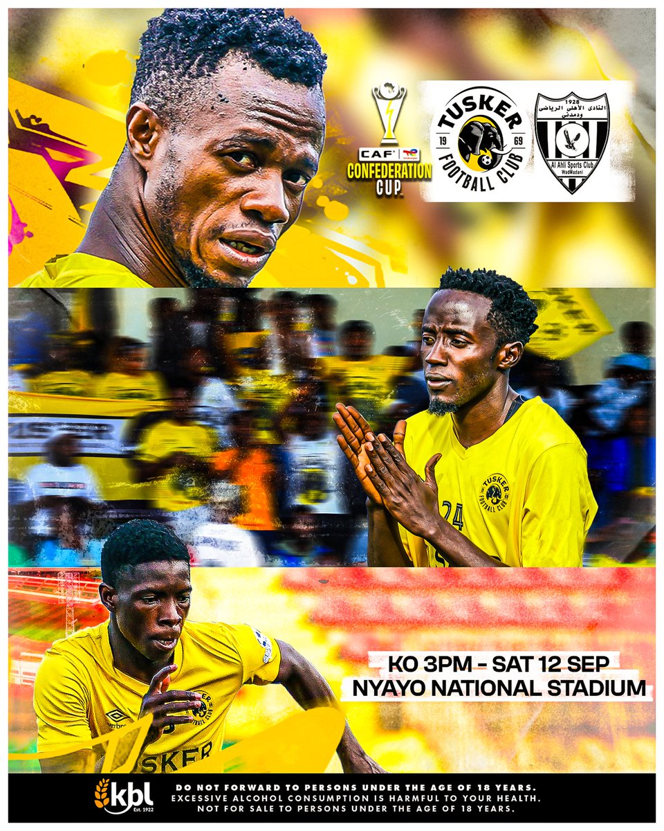 tusker_fc's tweet photo. MATCHDAY.

🆚 Al Ahli Wad Madani (Sudan)
🏟️ Nyayo National Stadium
⏰ 3pm EAT

🏆 TotalEnergies CAF Confederation Cup.

#KenyaMilele #GameNiYetu https://t.co/gunTjpAz10
