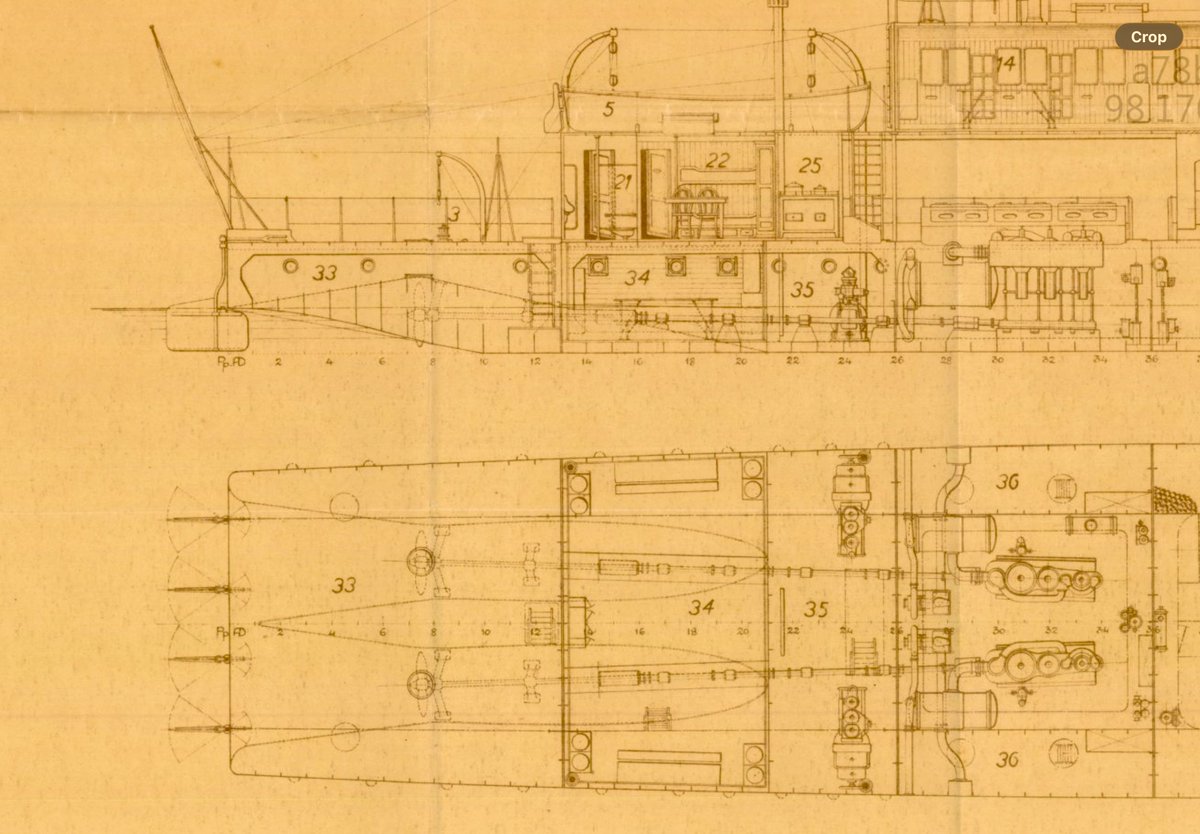 Hypilot1's tweet photo. Wufeng (river gunboat) has the yarrow hidden propeller system for shallow water gunboats. I’ve only seen side views of the system but the Taiwanese archives had Italian gunboat plans that had a plan of the system. So I’m guessing it looked like this from the bottom. https://t.co/tkQPuNPUcl