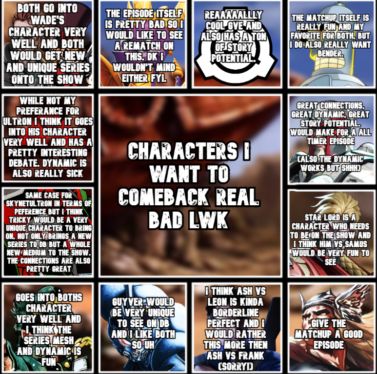 FGSoundwave's tweet photo. Characters I would want back onto Death Battle and who I would want them to fight https://t.co/XfM6FaHtmU