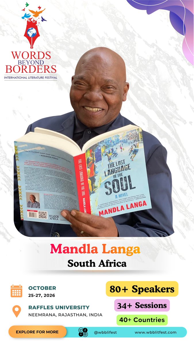 WBBLITFEST's tweet photo. We are honoured to welcome Mandla Langa, one of South Africa’s distinguished literary voices, to the Words Beyond Borders International Literature Festival (WBBLITFEST) 2026. https://t.co/5au8BLTRPQ