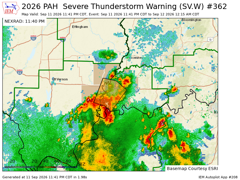 TriStateAlert's tweet photo. PAH issues Severe Thunderstorm Warning [wind: 60 MPH (RADAR INDICATED), hail: 0.00 IN (RADAR INDICATED)] for Edwards, Wabash, White [IL] and Gibson, Posey, Vanderburgh [IN] till 12:15 AM CDT https://t.co/EMlnBtPiGu https://t.co/0ySkukOQdc