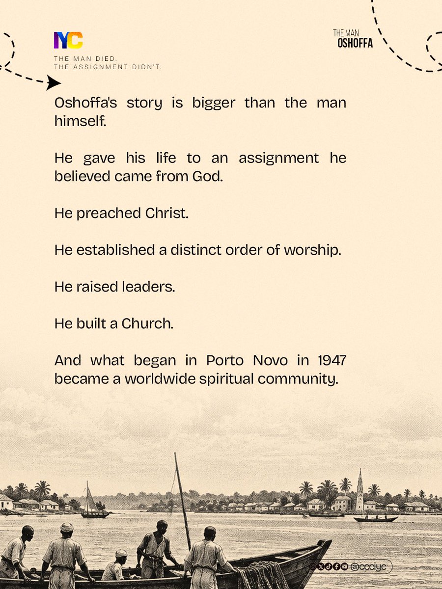 ccciyc's tweet photo. there was a man.

But who was he?
What happened before the Church began?
And how did one man's journey become a story that would reach far beyond Porto Novo?

Swipe.

The story begins here.

THE MAN, OSHOFFA. https://t.co/UJypxjPUDU