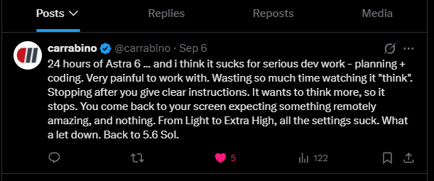 carrabino's tweet photo. @thsottiaux would be nice to get a few resets added to my account after reporting there were real problems with Astra 6. https://t.co/YHCgQTEokg