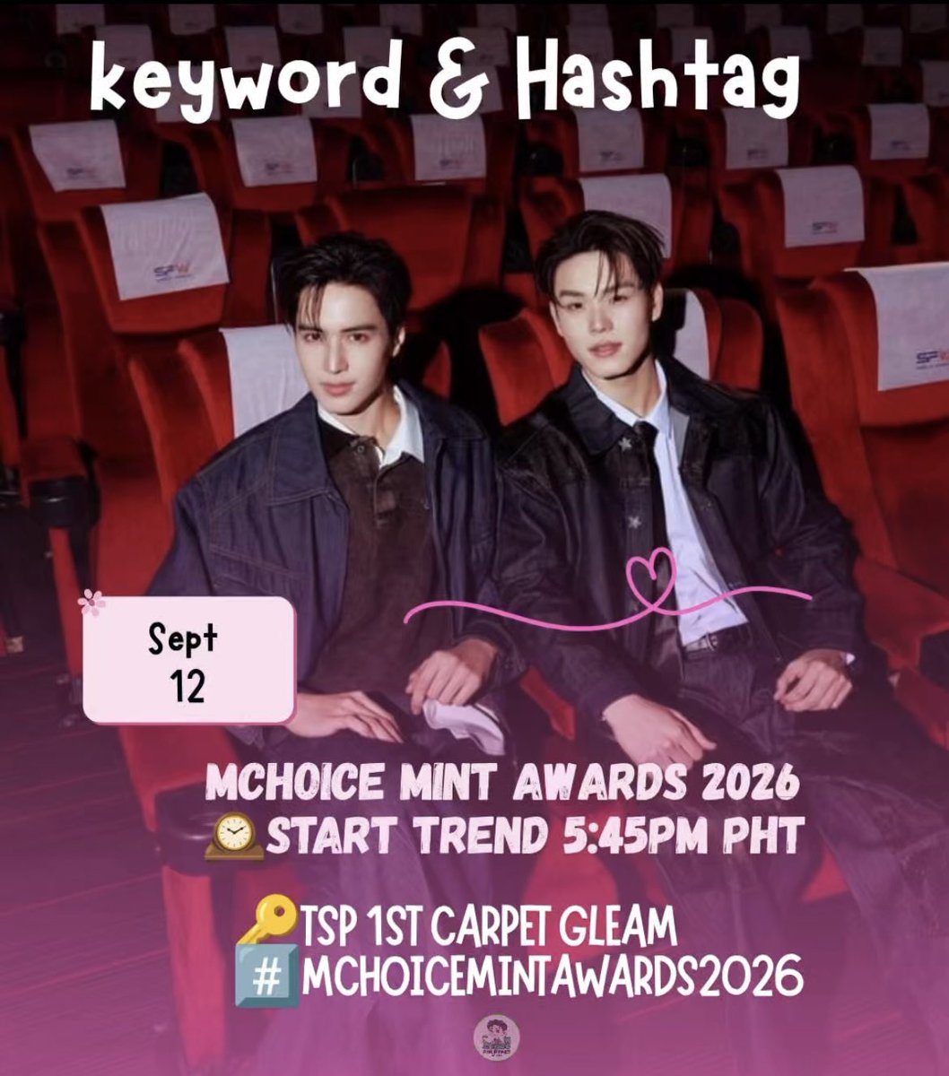 TeshowPH's tweet photo. Let’s show our support and help make their first carpet appearance a memorable one!! 

🕰️ Start Trend: 5:45 PM PHT
🔑 Keyword: TSP 1ST CARPET GLEAM
🏷️ Hashtag: MCHOICEMINTAWARDS2026

#Teshow #TeshowPromsakha
#เตโช https://t.co/gpnXtIGPFk