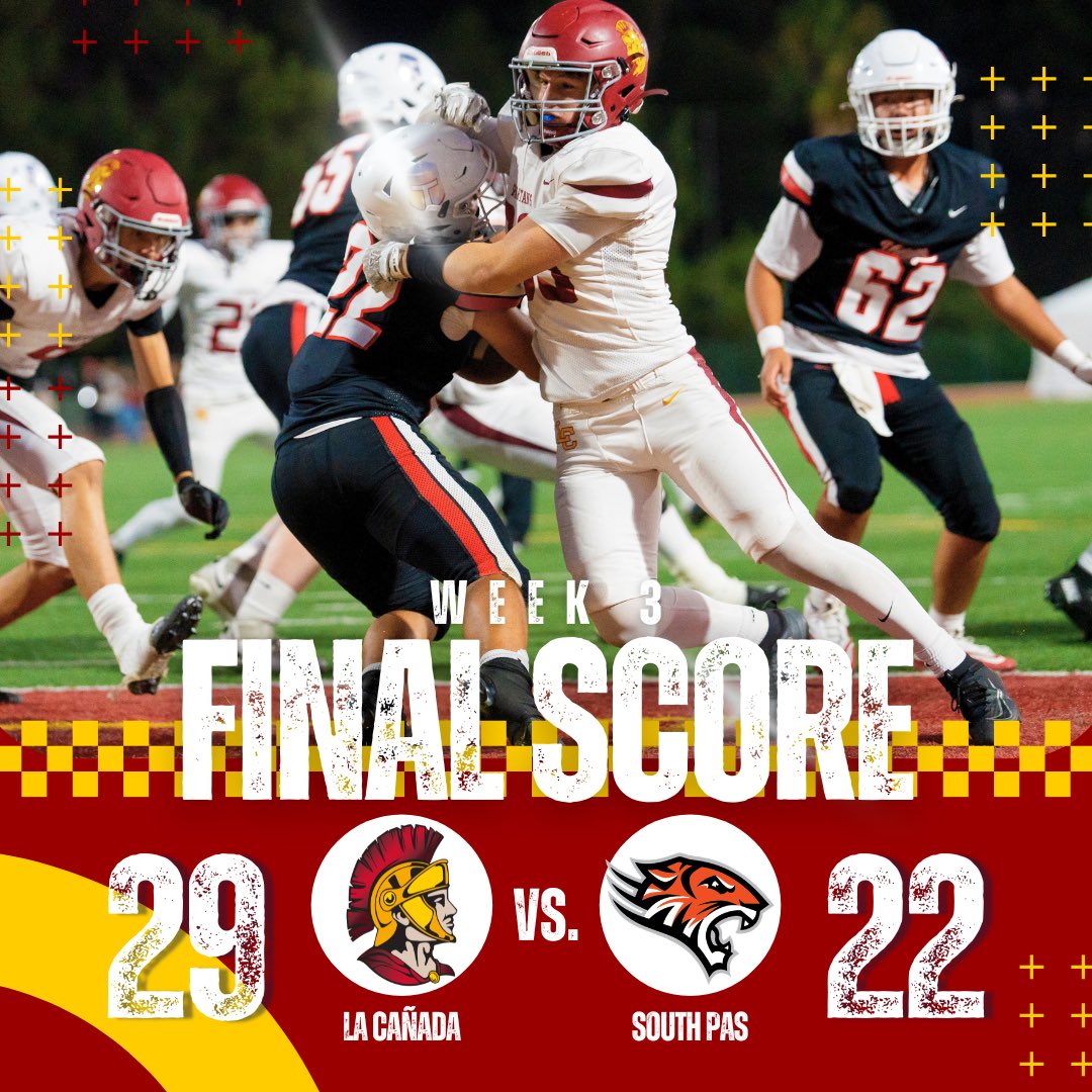 LCanadaFootball's tweet photo. Great high school football game at South Pasadena where the Spartans defeat the Tigers 29-22 with a late score to win! Move to 4-0 on the young season!! Great road win!! On to the next!!! #RYFP #ICCCU https://t.co/qvfd34Eui4
