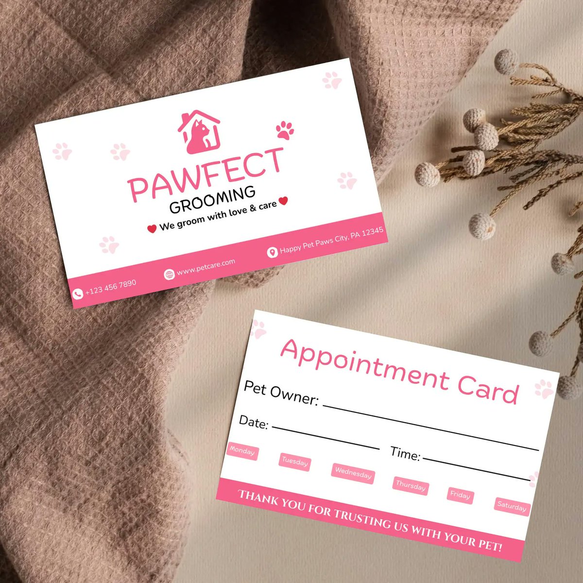 etslilyjone's tweet photo. Pet Grooming Appointment Card | Canva Template by Pawaus
Help clients remember their next grooming appointment with an easy-to-edit Canva card. Customize your business details, colors, and fonts, then print and hand them to clients.

https://t.co/aOQrsiyR9b

#PetGrooming #petcare https://t.co/hQsua7nK9g