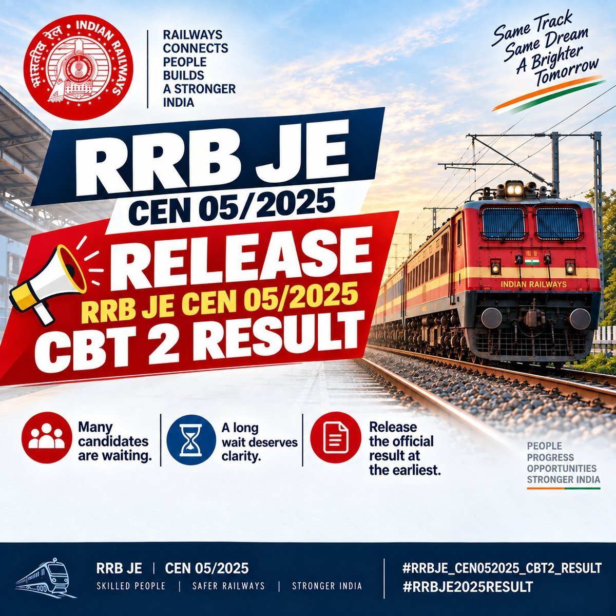 NitishS31347749's tweet photo. 2.5 months have passed since CBT-2, but the result is still awaited. Thousands of aspirants are under stress and uncertainty.
Please release the result at the earliest.
@RailMinIndia
 
@AshwiniVaishnaw
 
@PMOIndia

#RRBJE2025RESULT #RRBJE_CEN052025_RESULT https://t.co/BeWS2ZcdBS
