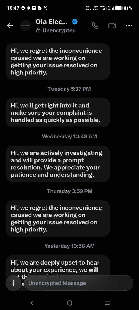 bikramksahu's tweet photo. “@OlaElectric, your repeated copy-paste messages are not a resolution. I have been waiting for actual action, not assurances. Please have a responsible senior representative CALL me today and provide a clear resolution and timeline. No more automated replies— a direct phone call. https://t.co/3ml1bVpTzb
