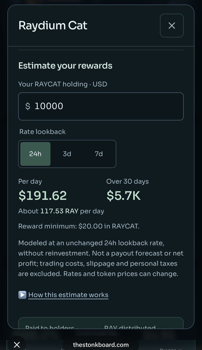 mcoinchecker's tweet photo. Check out this cool little feauture @AgentChud made

With it you can see your @STONK eco coins returns over 1 and 30 days

I put in a round number of 10k, just for comparing

And look at the crazy returns $RAYCAT gives you in just 30 days

This is truely a holders eco https://t.co/NcU12jxrof