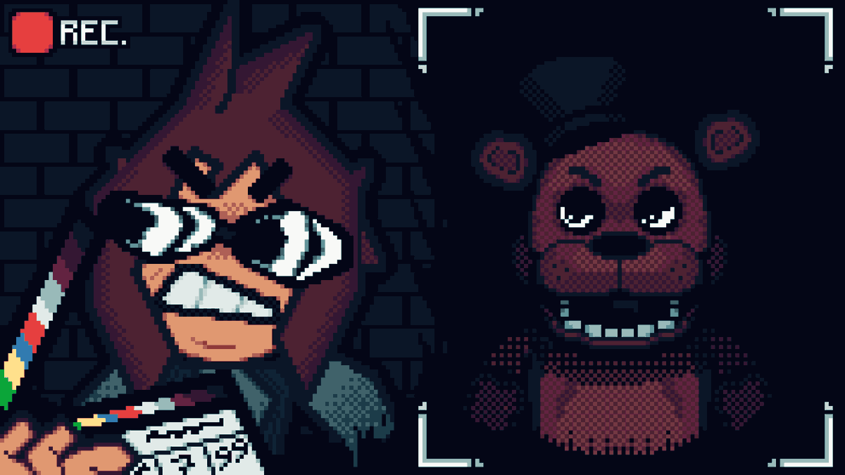 vexezzy's tweet photo. a thumbnail i did for my oomfie's video 🎬
#pixelart #ドット絵 #fnaf https://t.co/mDZiJHWvv3