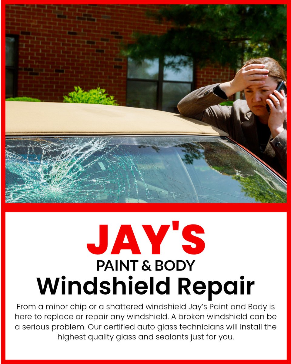 RebecaKlines's tweet photo. From a minor chip to a shattered windshield, Jay’s Paint and Body can repair or replace it. Call 901-476-1263. https://t.co/xh82EDvUff