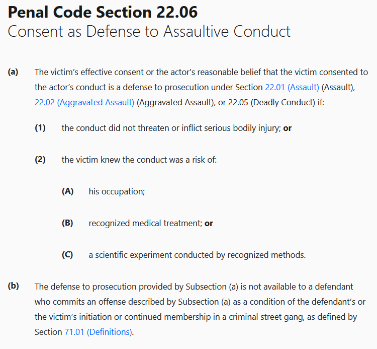 hudsonotron's tweet photo. @ThinkinTiefling @johnada85637452 @IRL_Darius Here's the Texas penal code.
Also, having to apply an affirmative defense doesn't mean the act was illegal, just that it had to be adjudicated. Being arrested, which could potentially happen, also doesn't make the act illegal. https://t.co/QERjH9i7BA