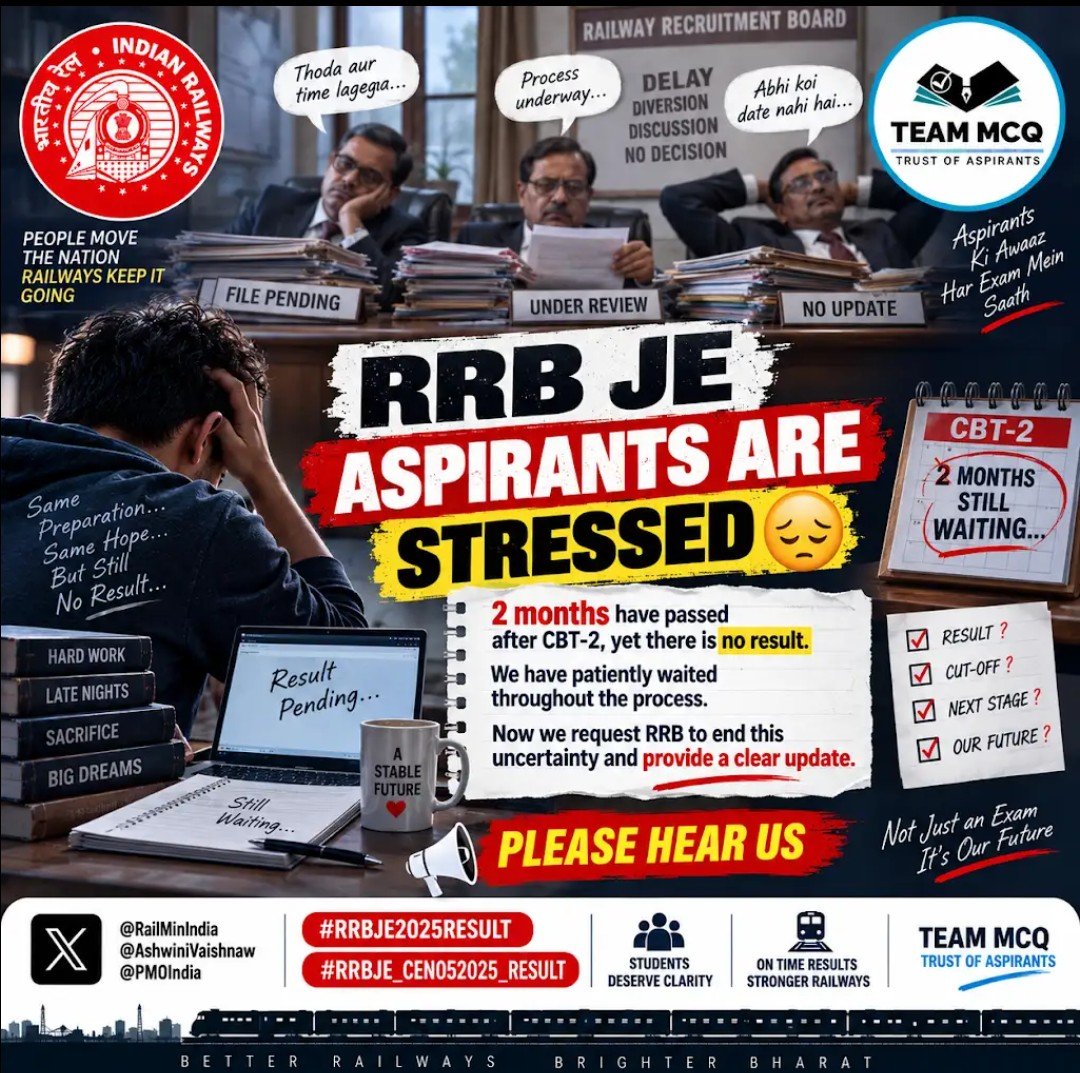 Mohan__01's tweet photo. RRB JE CBT-2 RESULT
2 months have passed since CBT-2, but the result is still awaited. Thousands of aspirants are under stress and uncertainty.
Please release the result at the earliest.
#RRBJE2025RESULT #RRBJE_CEN052025_RESULT
#RRBJE2025RESULT https://t.co/tc9ESrAxrI