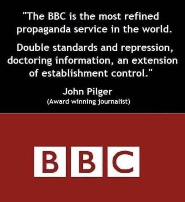 ionank's tweet photo. @CraigMurrayOrg Isn't it a bit redundant having BOTH an Israeli embassy AND the BBC?

Once upon a time, it had "production values", but it has always been a propaganda outlet. Its "editorial standards" have always been those of a propaganda outlet. https://t.co/c1f1mK8VgY