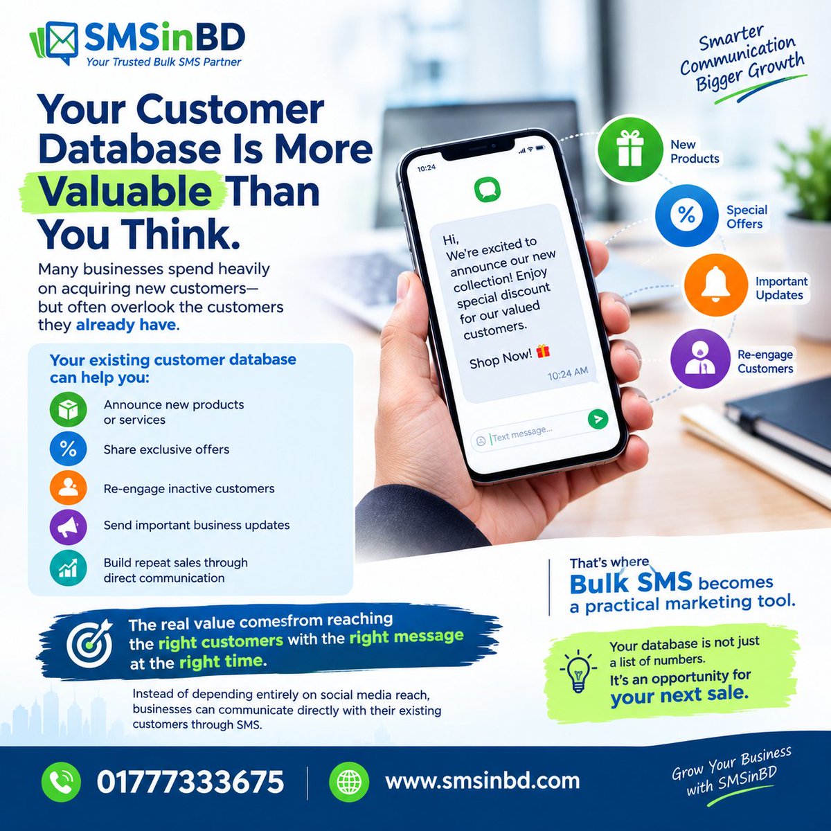smsinbd's tweet photo. Your customer database isn’t just a list of numbers.

It’s a sales opportunity waiting to be activated.

Reach the right customers directly with Bulk SMS.
Right customer. Right message. Right time.
📞 01777333675
🌐 https://t.co/e0q3MJ2A7I

#BulkSMS #SMSMarketing #Smsinbd https://t.co/G8C8okY0y1