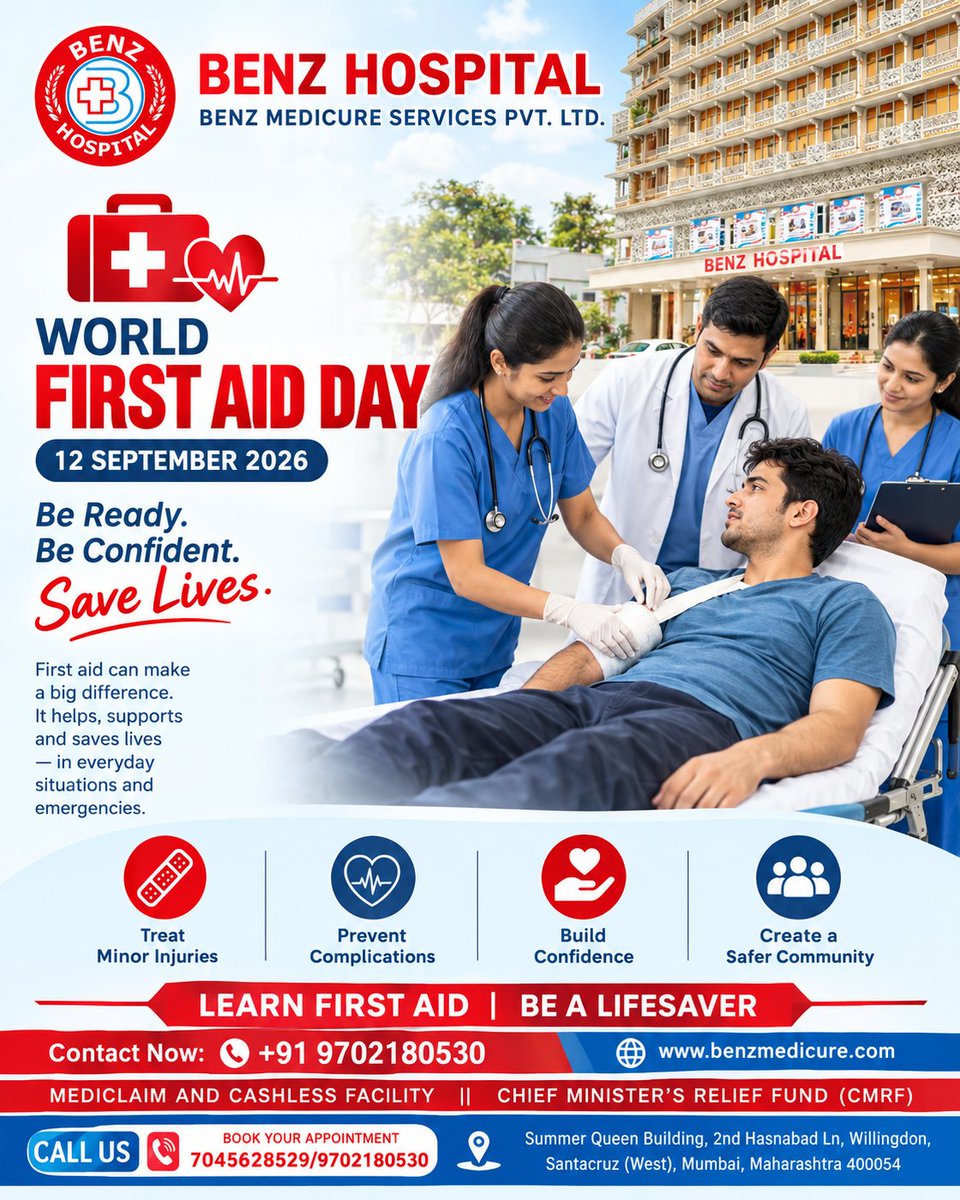 BenzHospital's tweet photo. 🩹 World First Aid Day 🌍

First aid can make a life-saving difference in the crucial moments before professional medical help arrives. ❤️

Learn First Aid. Stay Prepared. Save Lives.
Because every second matters!

#WorldFirstAidDay #FirstAid #FirstAidAwareness #SaveLives https://t.co/A3LmFLeCQg